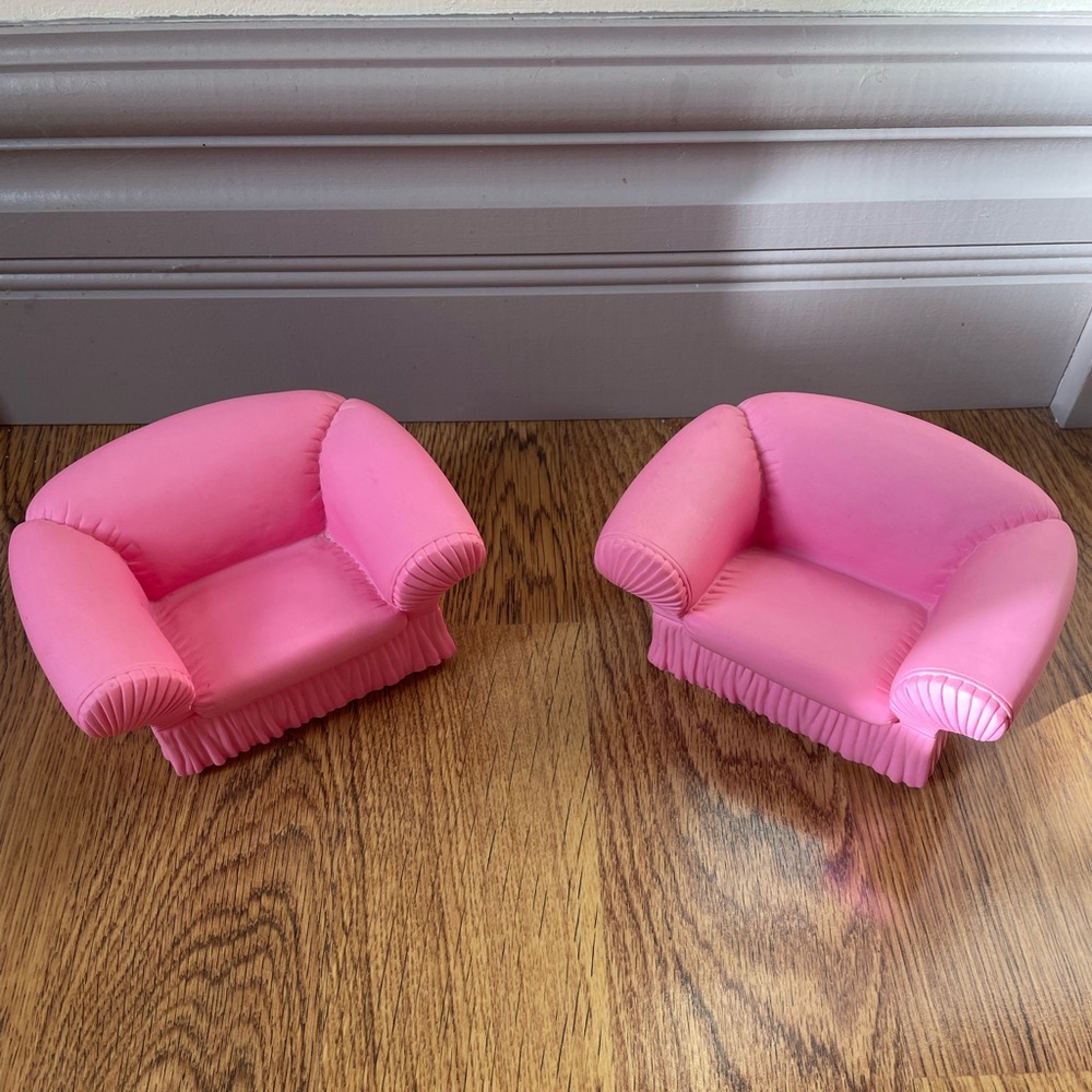1988 vintage Barbie pink vinyl sofa chair set